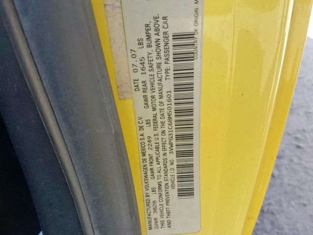 3VWPG31C68M501601 - 2008 VOLKSWAGEN NEW BEETLE ყვითელი ფოტო 10