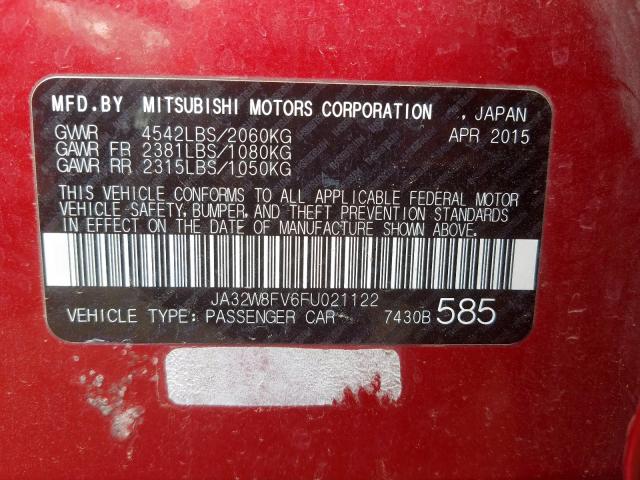 JA32W8FV6FU021122 - 2015 MITSUBISHI LANCER EVOLUTION GSR  photo 10