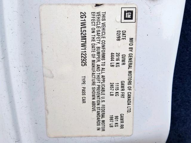 2G1WL52M7W1122925 - 1998 CHEVROLET LUMINA BAS WHITE photo 10