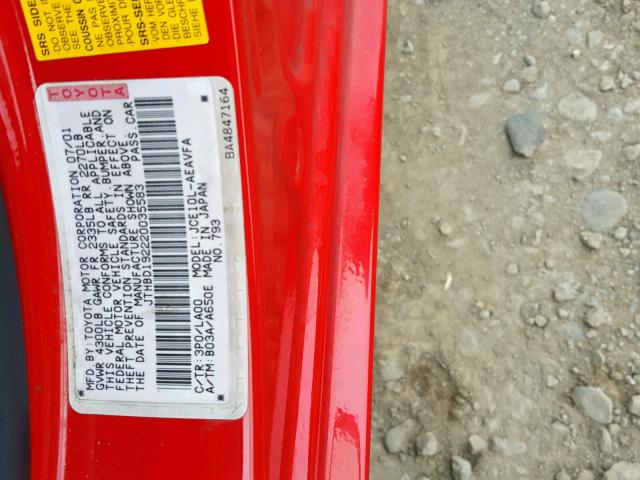 JTHBD192220035583 - 2002 LEXUS IS 300 RED photo 10