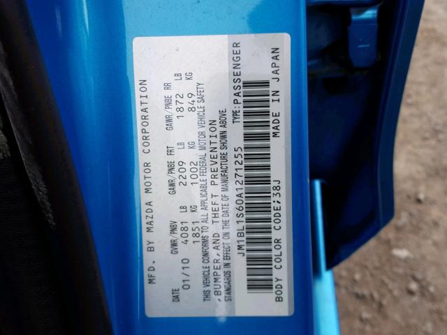 JM1BL1S60A1271255 - 2010 MAZDA 3 S BLUE photo 10