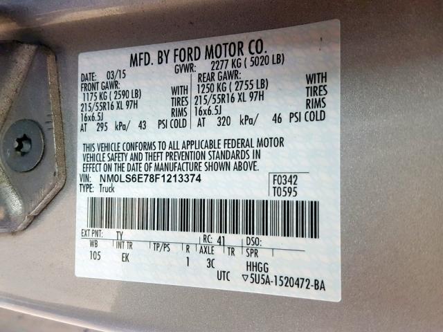 NM0LS6E78F1213374 - 2015 FORD TRANSIT CO SILVER photo 10