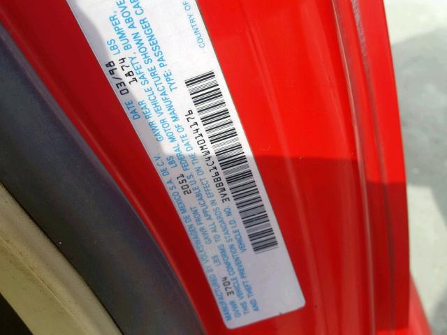 3VWBB61C4WM014176 - 1998 VOLKSWAGEN NEW BEETLE Qırmızı foto 10