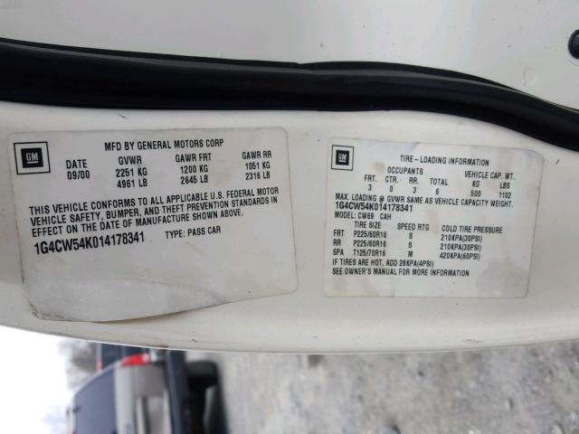 1G4CW54K014178341 - 2001 BUICK PARK AVENU CREAM photo 10