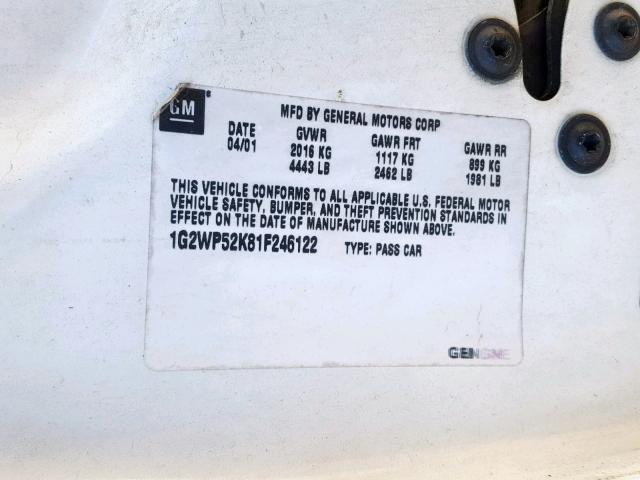 1G2WP52K81F246122 - 2001 PONTIAC GRAND PRIX WHITE photo 10