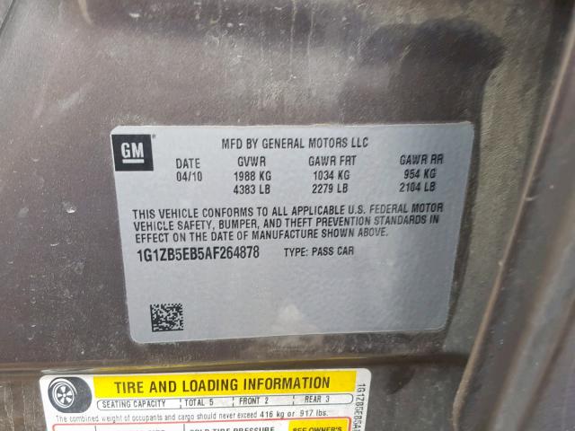 1G1ZB5EB5AF264878 - 2010 CHEVROLET MALIBU LS TAN photo 10