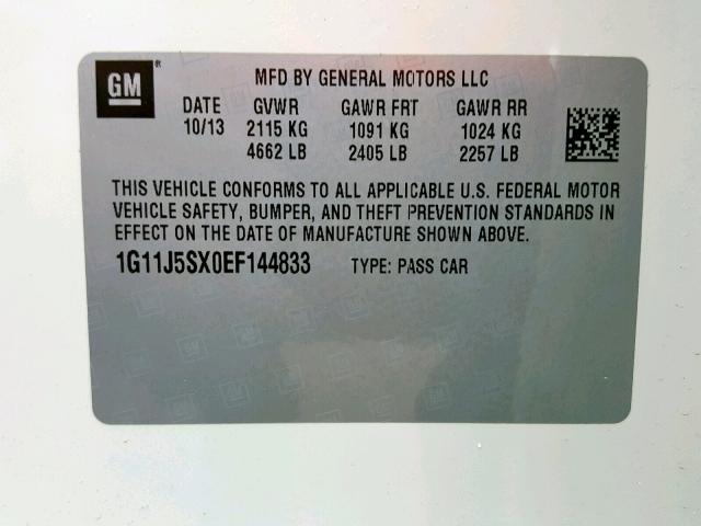 1G11J5SX0EF144833 - 2014 CHEVROLET MALIBU LTZ თეთრი ფოტო 10