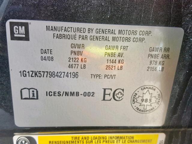 1G1ZK577984274196 - 2008 CHEVROLET MALIBU LTZ შავი ფოტო 10