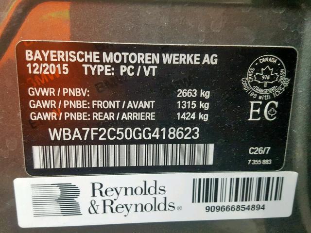 WBA7F2C50GG418623 - 2016 BMW 750 XI GRAY photo 10