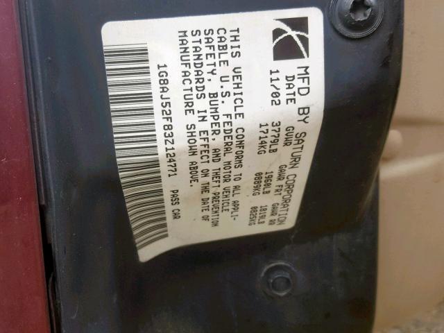 1G8AJ52F83Z124771 - 2003 SATURN ION LEVEL BURGUNDY photo 10