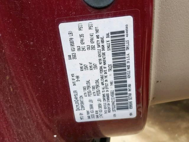 1B7GG2AN21S145661 - 2001 DODGE DAKOTA QUA BURGUNDY photo 10