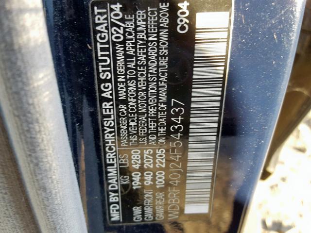 WDBRF40J24F543437 - 2004 MERCEDES-BENZ C 230K SPO BLUE photo 10