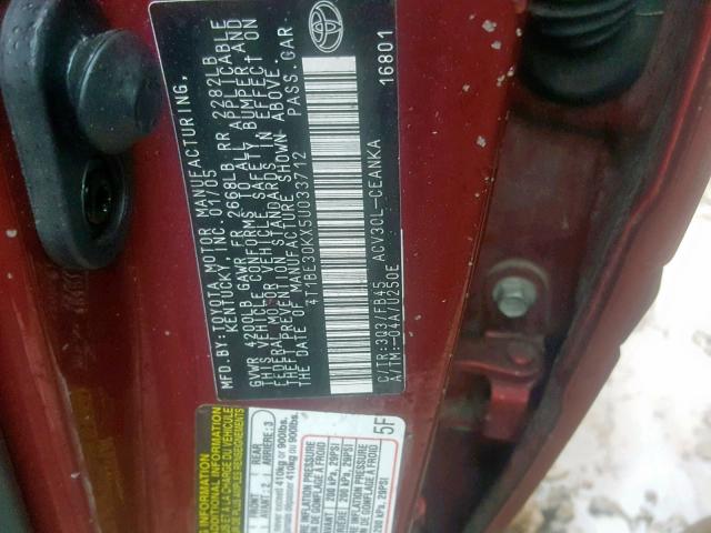 4T1BE30KX5U033712 - 2005 TOYOTA CAMRY LE RED photo 10
