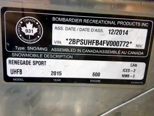 2BPSUHFB4FV000772 - 2015 BOMBARDIER SNOWMOBILE BLACK photo 10