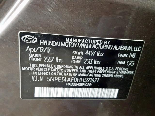 5NPE34AF0HH591677 - 2017 HYUNDAI SONATA SPO BROWN photo 10