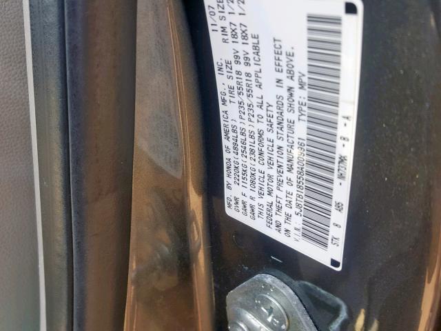 5J8TB18558A009961 - 2008 ACURA RDX TECHNO GRAY photo 10