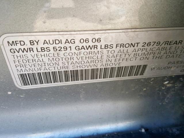 WAUDH74F57N007604 - 2007 AUDI A6 3.2 QUA GRAY photo 10