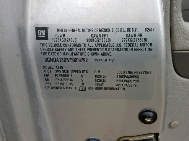 3GNDA13D57S609792 - 2007 CHEVROLET HHR LS Արծաթագույն լուսանկար 10