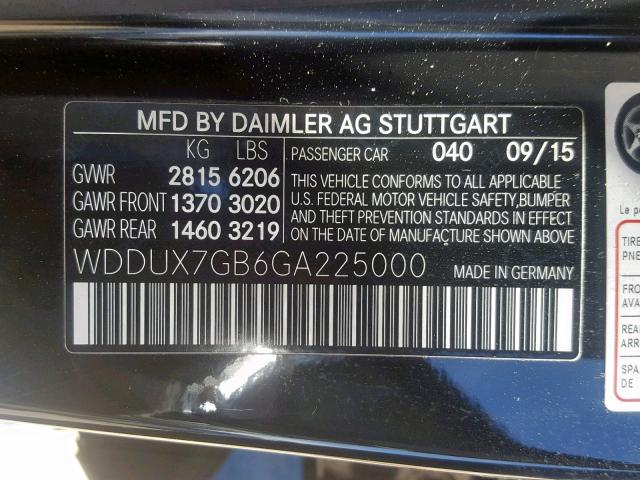 WDDUX7GB6GA225000 - 2016 MERCEDES-BENZ S MERCEDES BLACK photo 10