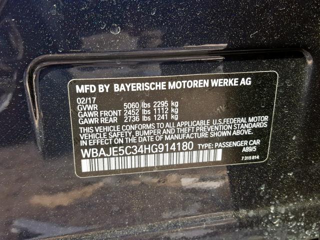 WBAJE5C34HG914180 - 2017 BMW 540 I BLUE photo 10