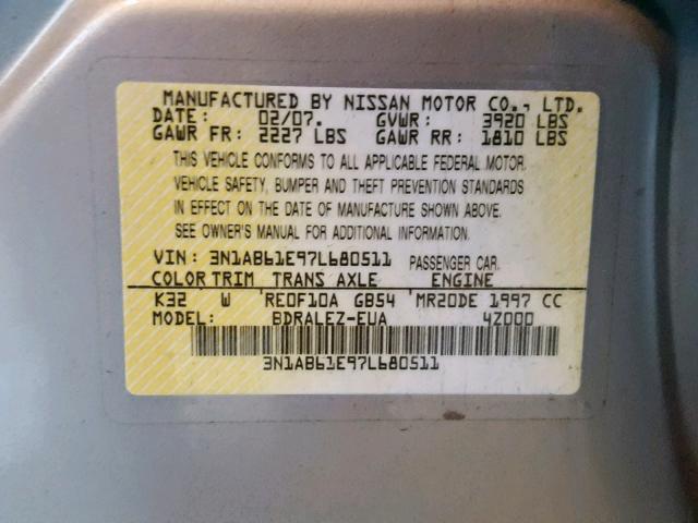 3N1AB61E97L680511 - 2007 NISSAN SENTRA 2.0 GOLD photo 10