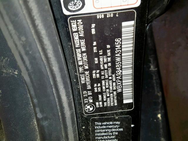 WBXPA93485WA31456 - 2005 BMW X3 3.0I BLACK photo 10