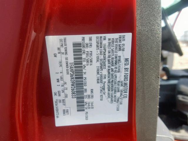 1FAHP36N39W260833 - 2009 FORD FOCUS SES RED photo 10