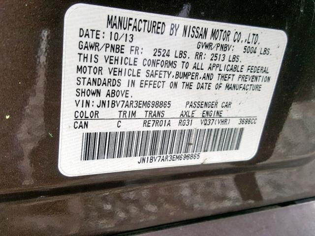 JN1BV7AR3EM698865 - 2014 INFINITI Q50 BASE BROWN photo 10