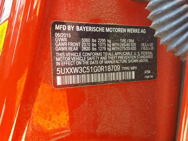 5UXXW3C51G0R18709 - 2016 BMW X4 XDRIVE2 RED photo 10