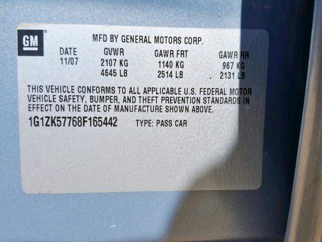 1G1ZK57768F165442 - 2008 CHEVROLET MALIBU LTZ BLUE photo 10