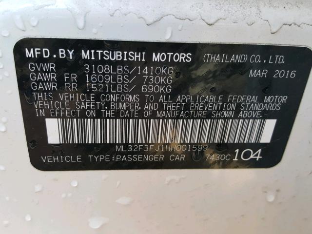 ML32F3FJ1HH001599 - 2017 MITSUBISHI MIRAGE G4 WHITE photo 10