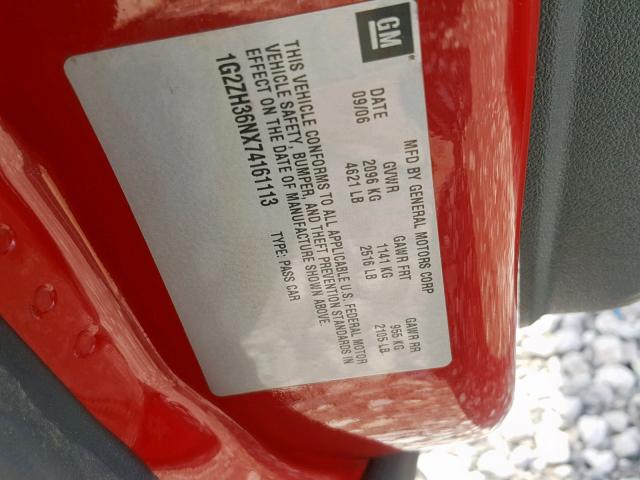 1G2ZH36NX74161113 - 2007 PONTIAC G6 GT RED photo 10