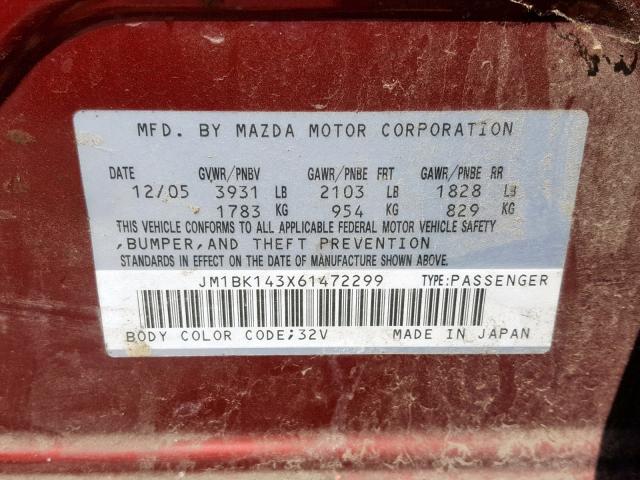 JM1BK143X61472299 - 2006 MAZDA 3 HATCHBAC MAROON photo 10