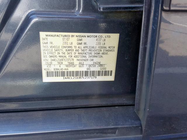 1N4CL21E87C237179 - 2007 NISSAN ALTIMA HYB BLUE photo 10