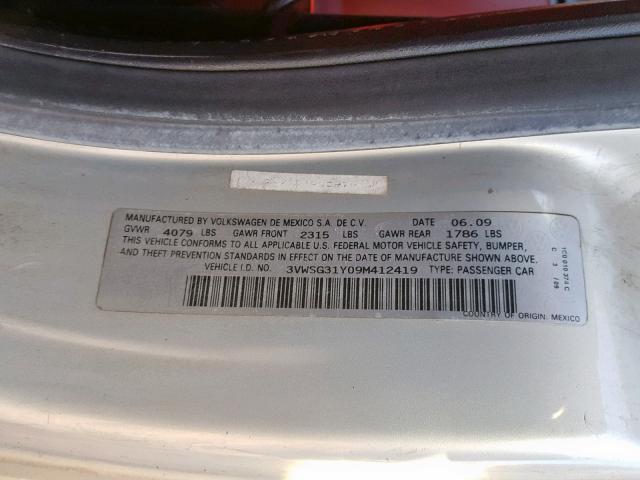 3VWSG31Y09M412419 - 2009 VOLKSWAGEN NEW BEETLE ვერცხლისფერი ფოტო 10