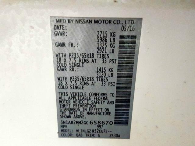 5N1AR2MM2GC658670 - 2016 NISSAN PATHFINDER S  фото 10