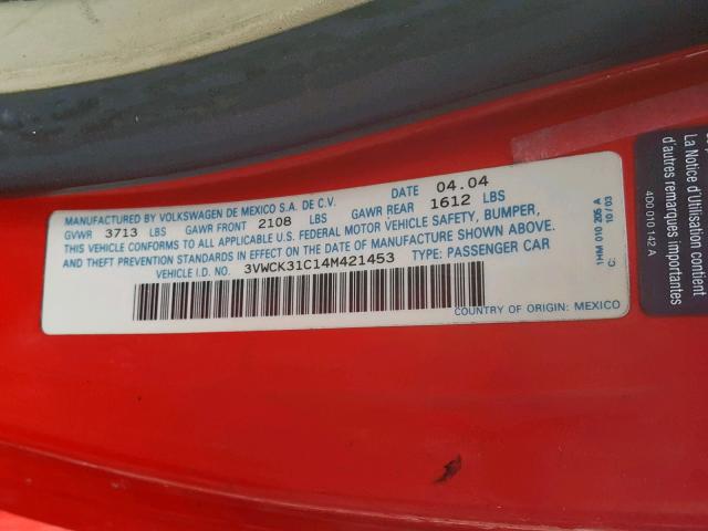 3VWCK31C14M421453 - 2004 VOLKSWAGEN NEW BEETLE Rot Foto 10