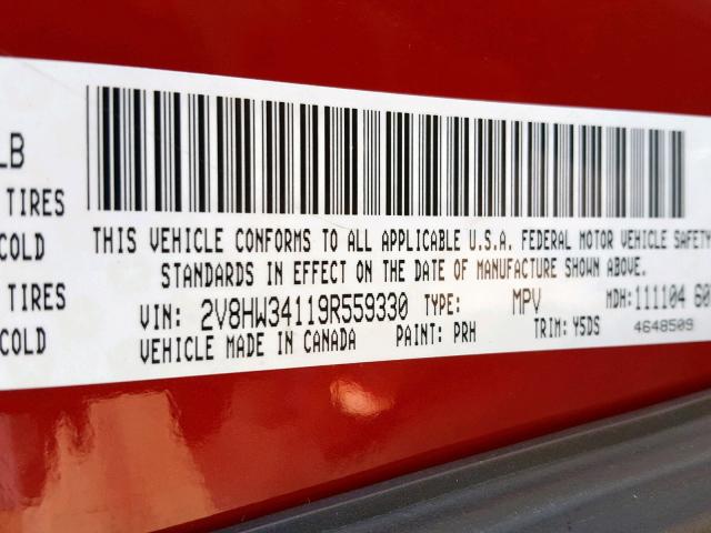 2V8HW34119R559330 - 2009 VOLKSWAGEN ROUTAN SE RED photo 10