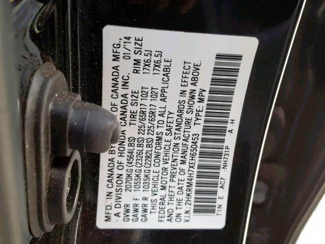 2HKRM4H7XEH650453 - 2014 HONDA CR-V EXL BLACK photo 10