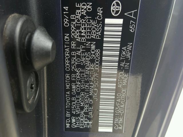 JTKJF5C77FJ000288 - 2015 TOYOTA SCION TC 灰色 照片 10