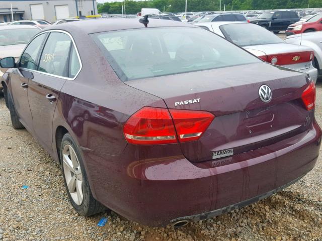 1VWBP7A30DC019672 - 2013 VOLKSWAGEN PASSAT SE MAROON photo 3