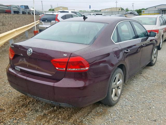 1VWBP7A30DC019672 - 2013 VOLKSWAGEN PASSAT SE MAROON photo 4