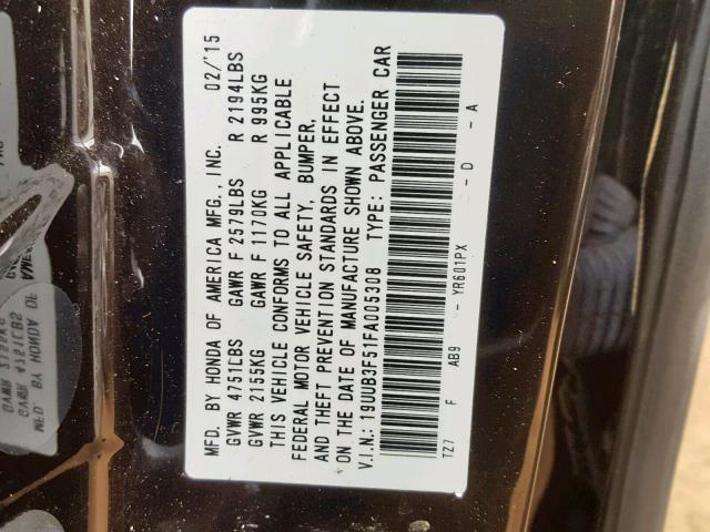 19UUB3F51FA005308 - 2015 ACURA TLX TECH BLACK photo 10