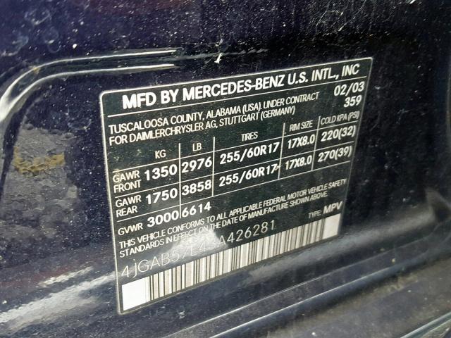 4JGAB57E43A426281 - 2003 MERCEDES-BENZ ML 350 BLUE photo 10