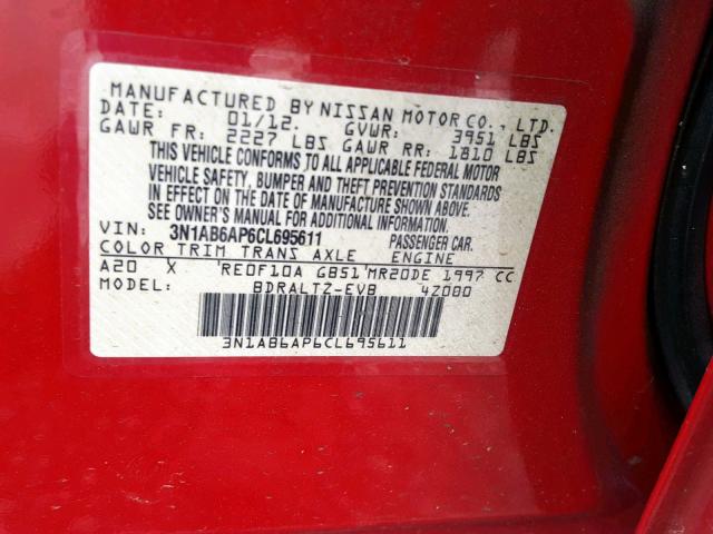 3N1AB6AP6CL695611 - 2012 NISSAN SENTRA 2.0 RED photo 10