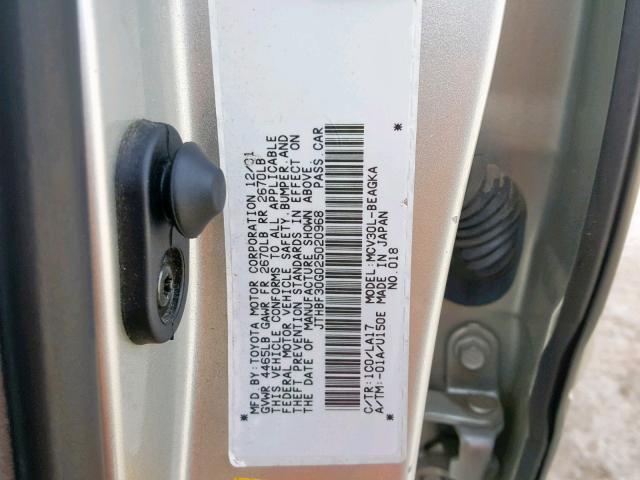 JTHBF30G025020968 - 2002 LEXUS ES 300 SILVER photo 10