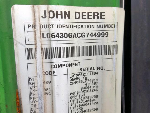 1L06430GACG744999 - 2012 JOHN DEERE 6430 GREEN photo 10