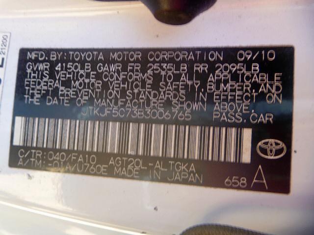 JTKJF5C73B3006765 - 2011 TOYOTA SCION TC თეთრი ფოტო 10