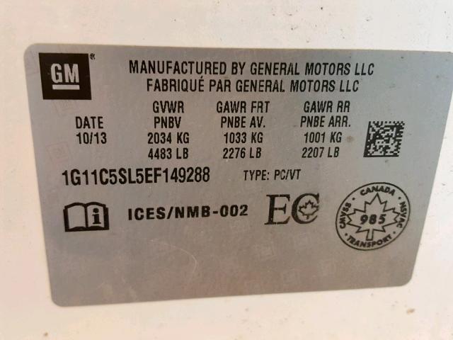 1G11C5SL5EF149288 - 2014 CHEVROLET MALIBU 1LT 白色 照片 10