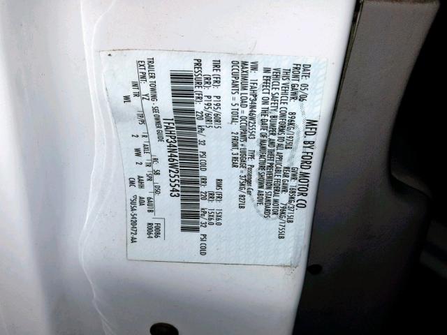 1FAHP34N46W255543 - 2006 FORD FOCUS ZX4 WHITE photo 10